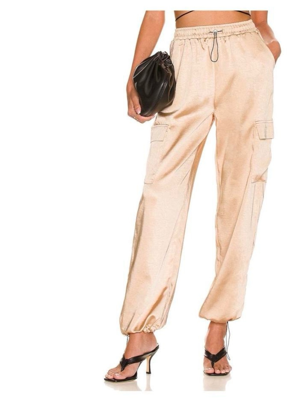 Superdown Revolve Rita Champagne Satin Toggle Cargo Pants Large